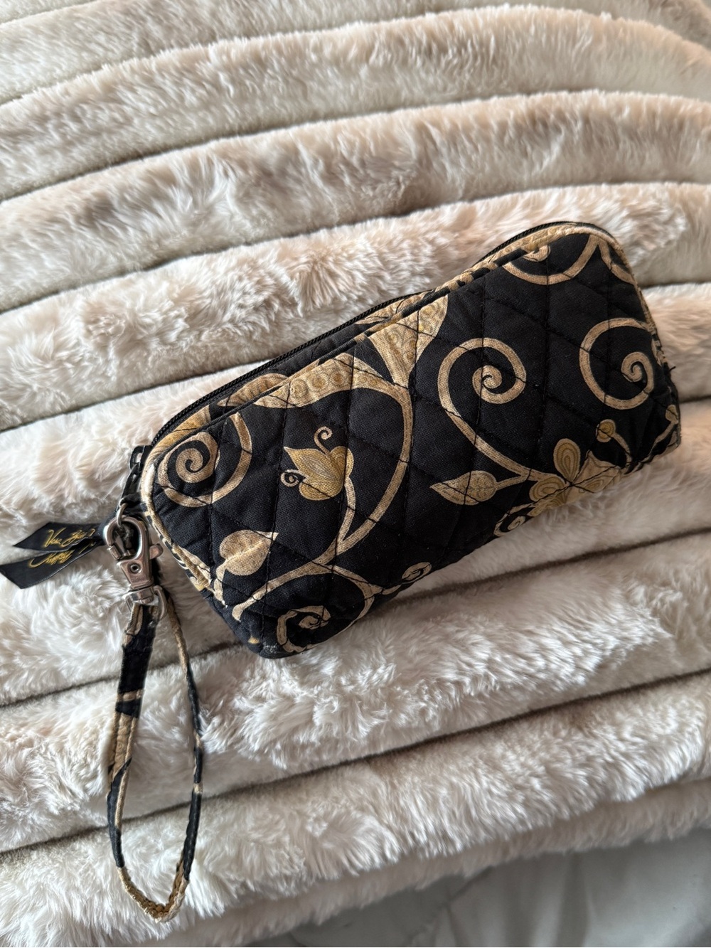Vera Bradley Black and Gold Quilted Floral Wristlet